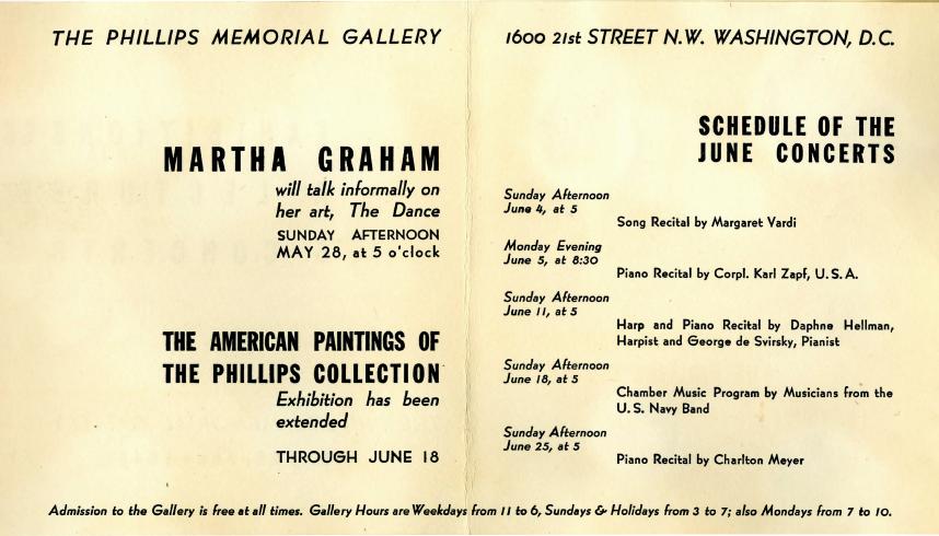 Announcement of a lecture by Martha Graham, March 15, 1944
