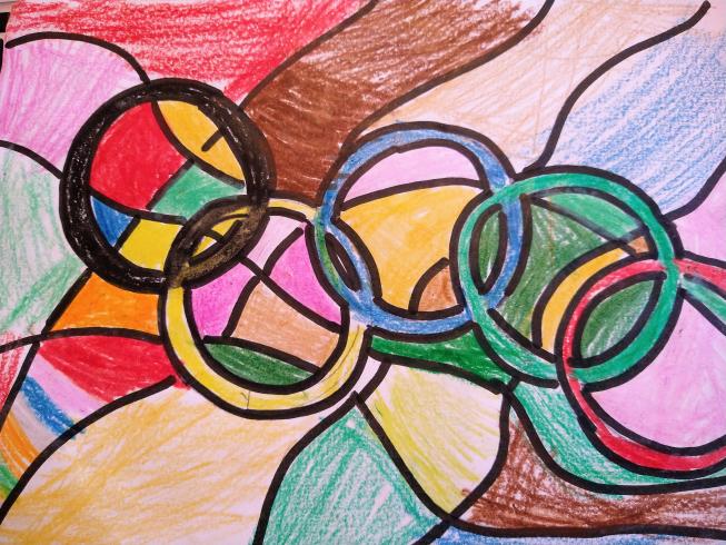 Colorful painting of flag with Olympic rings 