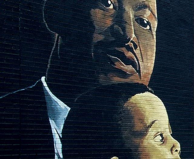 Photograph of mural of Martin Luther King Jr and a child